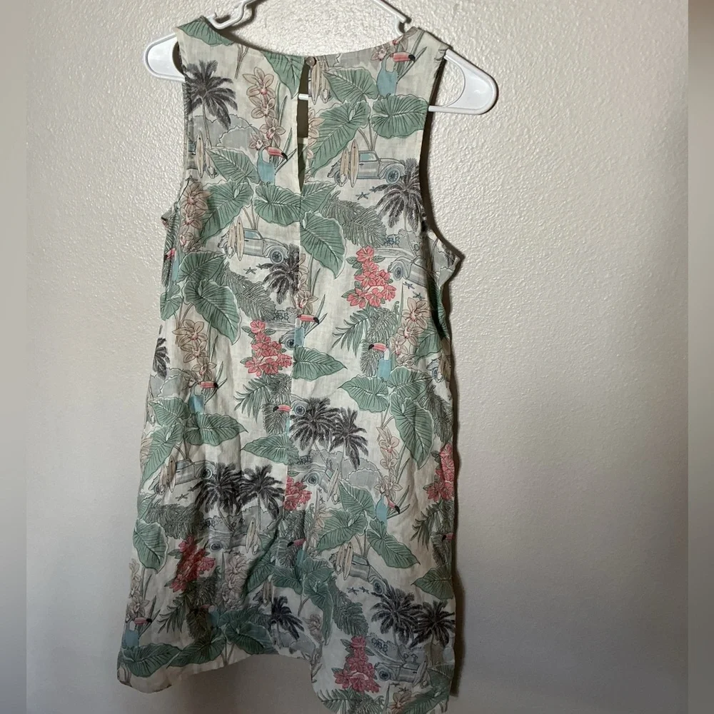 C&C California 100% Linen Tropical Print Shift Dress S Resort Palm Tree Toucan - Picture 7 of 7